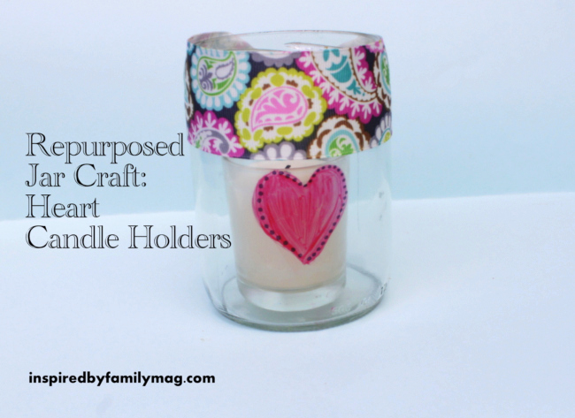 repurposed jar craft- heart candle holder